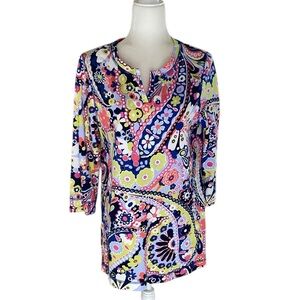 T.By TALBOTS Womens UPF 50 Protection Tunic Top Large Floral Crew Neck 3/4 SLV